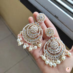 Thumbnail for Tehzeeb Creations Gold-Polished Traditional Chandbali Drop Kundan & Pearl Earring For Women - Distacart