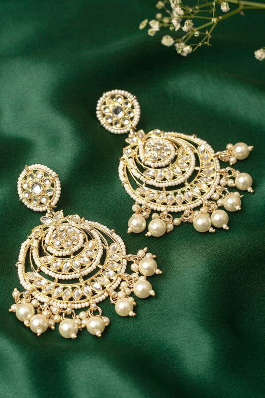 Tehzeeb Creations Gold-Polished Traditional Chandbali Drop Kundan & Pearl Earring For Women - Distacart