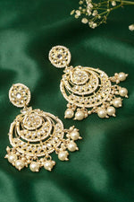 Thumbnail for Tehzeeb Creations Gold-Polished Traditional Chandbali Drop Kundan & Pearl Earring For Women - Distacart