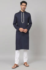 Thumbnail for Neckline Embroidered Cotton Kurta by Hilo Design