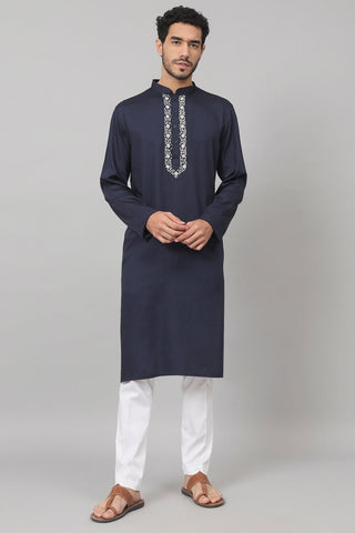 Neckline Embroidered Cotton Kurta by Hilo Design
