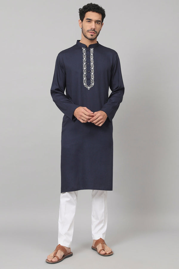Neckline Embroidered Cotton Kurta by Hilo Design