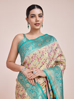 Thumbnail for Monjolika Fashion Cream Banarasi Tissue Silk SareeWith Zari Woven Work - Distacart