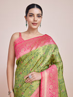 Thumbnail for Monjolika Fashion Parrot Green Banarasi Tissue Silk SareeWith Zari Woven Work - Distacart