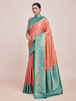 Thumbnail for Monjolika Fashion Peach Banarasi Tissue Silk SareeWith Zari Woven Work - Distacart