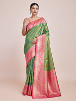 Thumbnail for Monjolika Fashion Green Banarasi Tissue Silk SareeWith Zari Woven Work - Distacart
