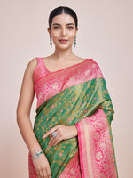 Thumbnail for Monjolika Fashion Green Banarasi Tissue Silk SareeWith Zari Woven Work - Distacart