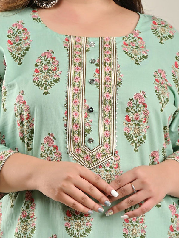 Swasti Women Plus Size Green Floral Printed Floral Kurta - Distacart