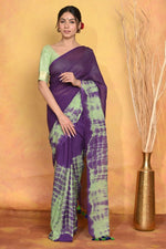 Thumbnail for Very Much Indian Tie & Dye Handloom Mul Cotton Saree - Blue Green - Distacart