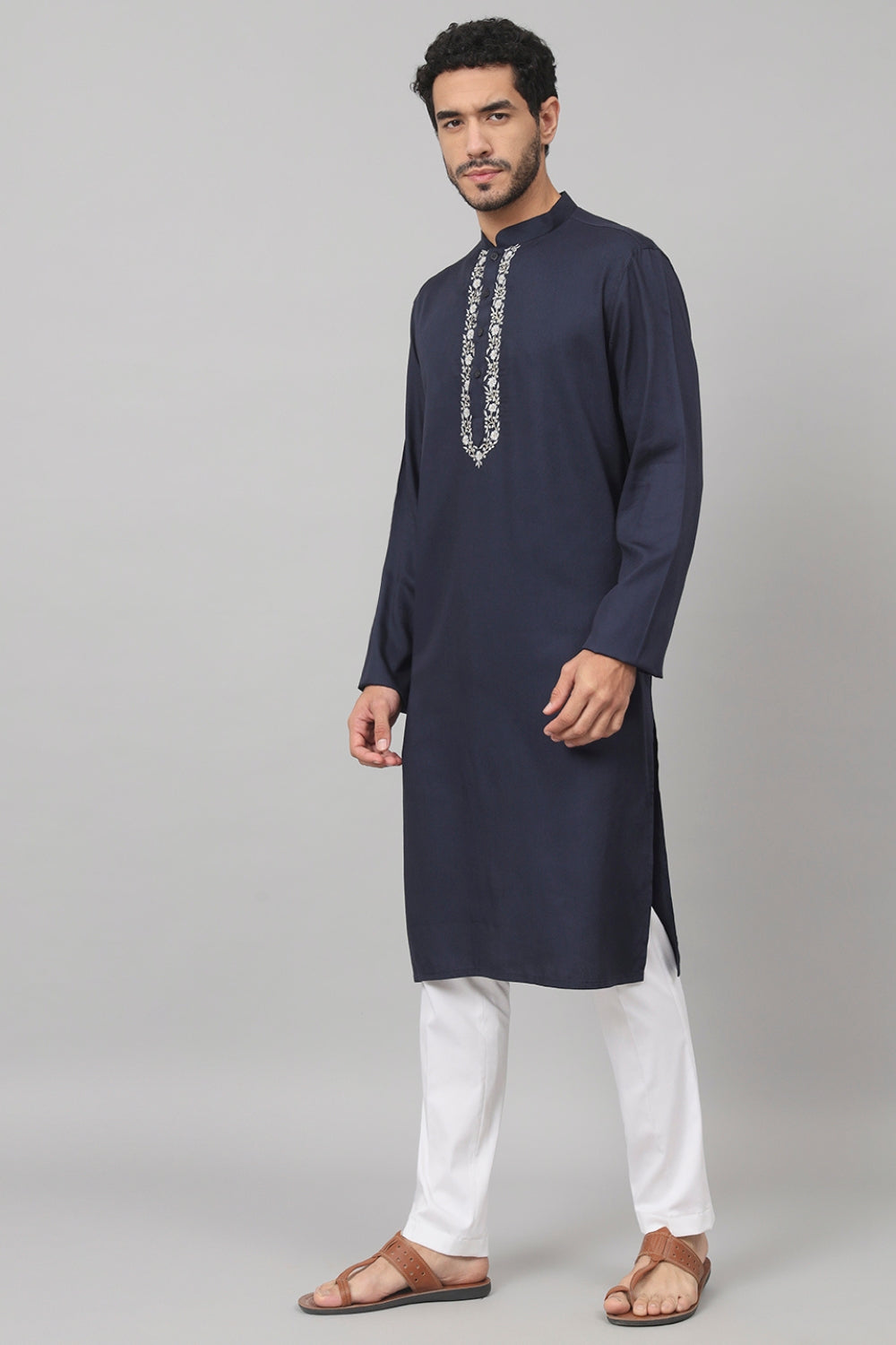 Neckline Embroidered Cotton Kurta by Hilo Design