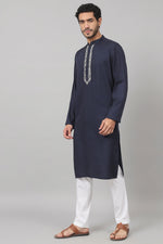 Thumbnail for Neckline Embroidered Cotton Kurta by Hilo Design