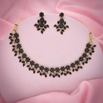 Thumbnail for Tehzeeb Creations Special Exquisite White & Black Studded Gold-Polished Choker Necklace Set & Pair of Earring Set - Distacart