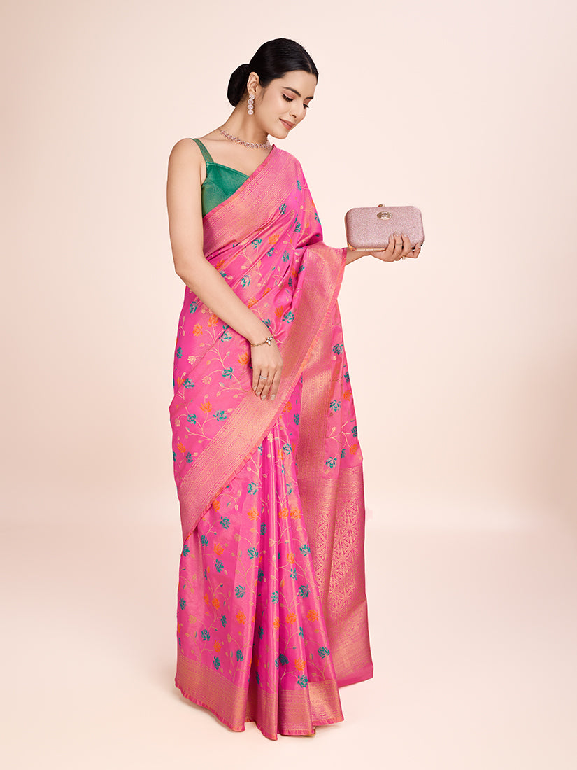 Monjolika Fashion Exquisite Designs With This Regal Light Pink Rich Look Banarasi Tissue Silk Saree - Distacart