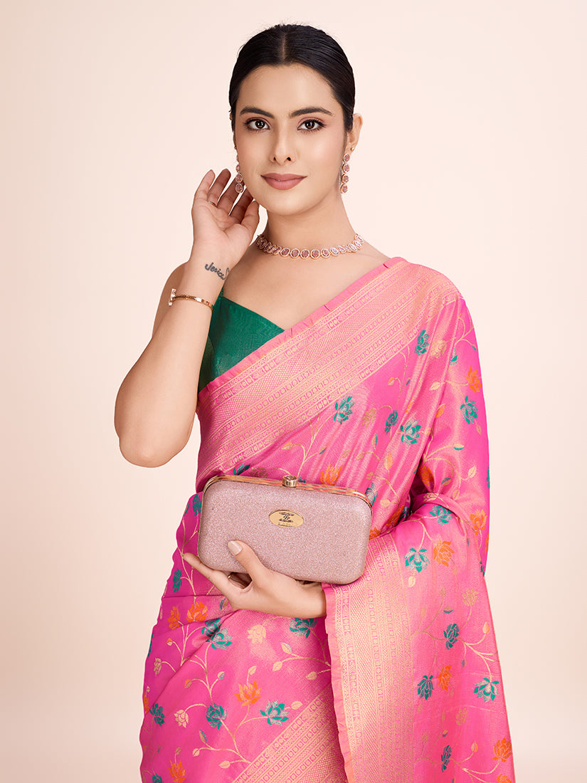 Monjolika Fashion Exquisite Designs With This Regal Light Pink Rich Look Banarasi Tissue Silk Saree - Distacart