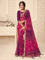 Thumbnail for Anouk Pink & Purple Bandhani Printed Zari Pure Chiffon Bandhani Saree - Distacart