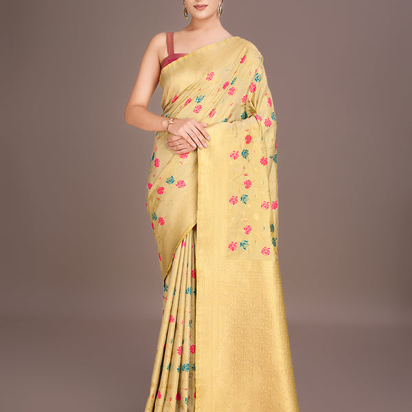 Monjolika Fashion Exquisite Designs With This Regal Cream Rich Look Banarasi Tissue Silk Saree - Distacart