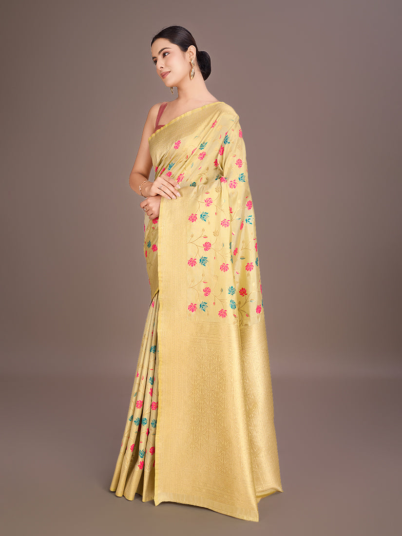 Monjolika Fashion Exquisite Designs With This Regal Cream Rich Look Banarasi Tissue Silk Saree - Distacart