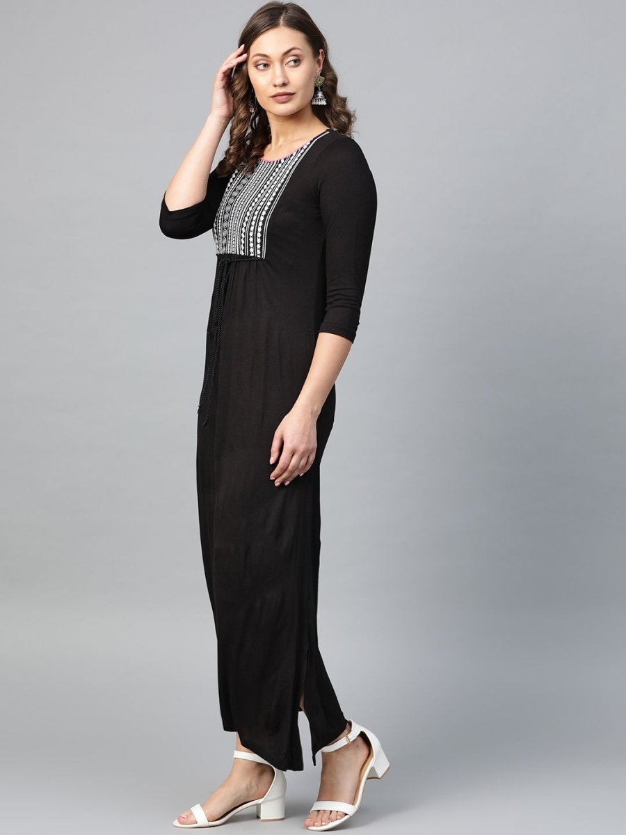 AURELIA Women Black & White Embroidered Detail Maxi Dress - Distacart