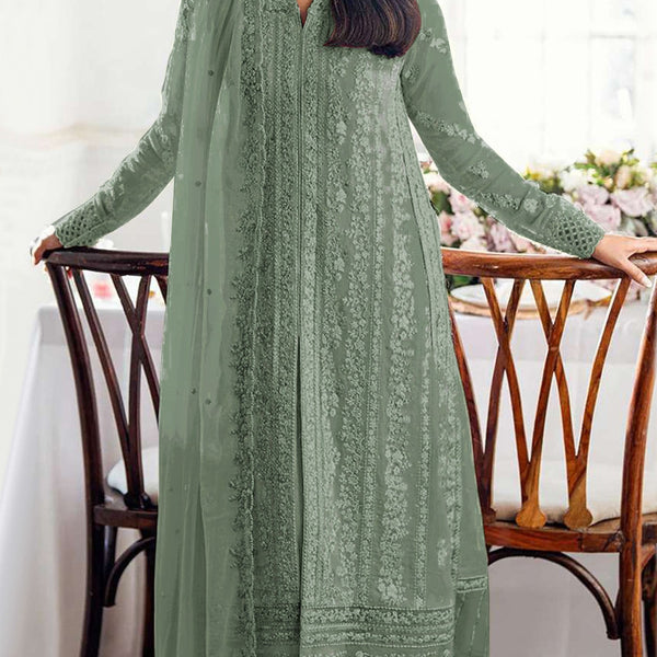 Anaita Teal Green Faux Georgette Suit With Embroidery Sequence & Khatli Work - Distacart