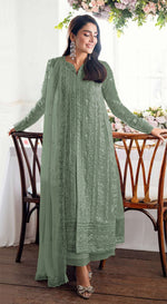Thumbnail for Anaita Teal Green Faux Georgette Suit With Embroidery Sequence & Khatli Work - Distacart