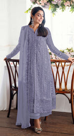 Thumbnail for Anaita Lavender Fox Georgette Suit With Embroidery Sequenc & Khatli Work - Distacart