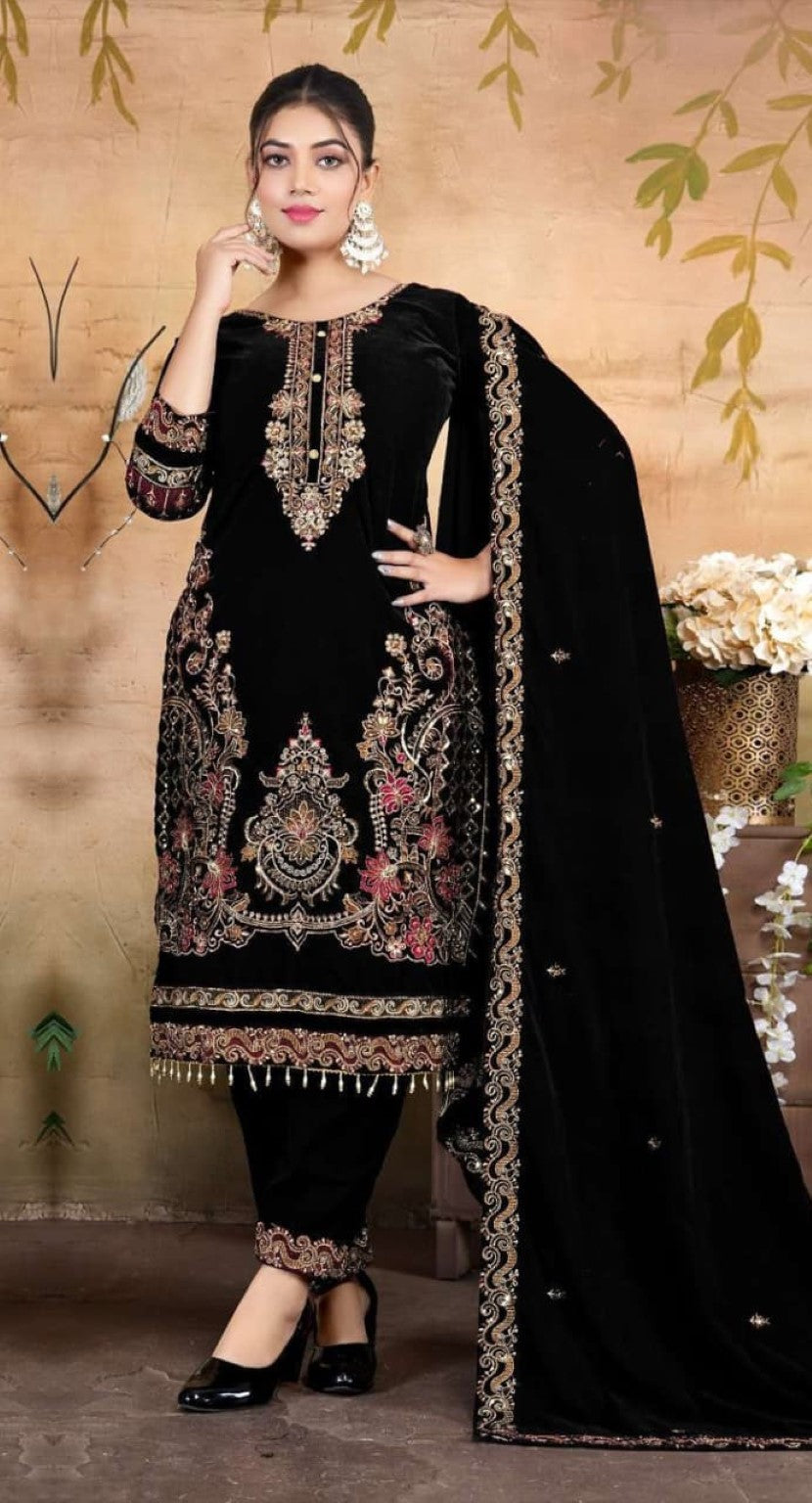 Anaita Black Velvet Suit With Embroidery & Zarkan Work - Distacart