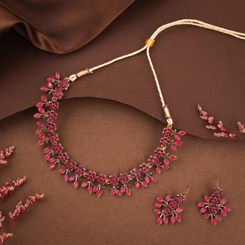 Tehzeeb Creations Gold Polish Pack of 1 Gold-Polished Choker Necklace Set With Earring For Women & Girls - Distacart