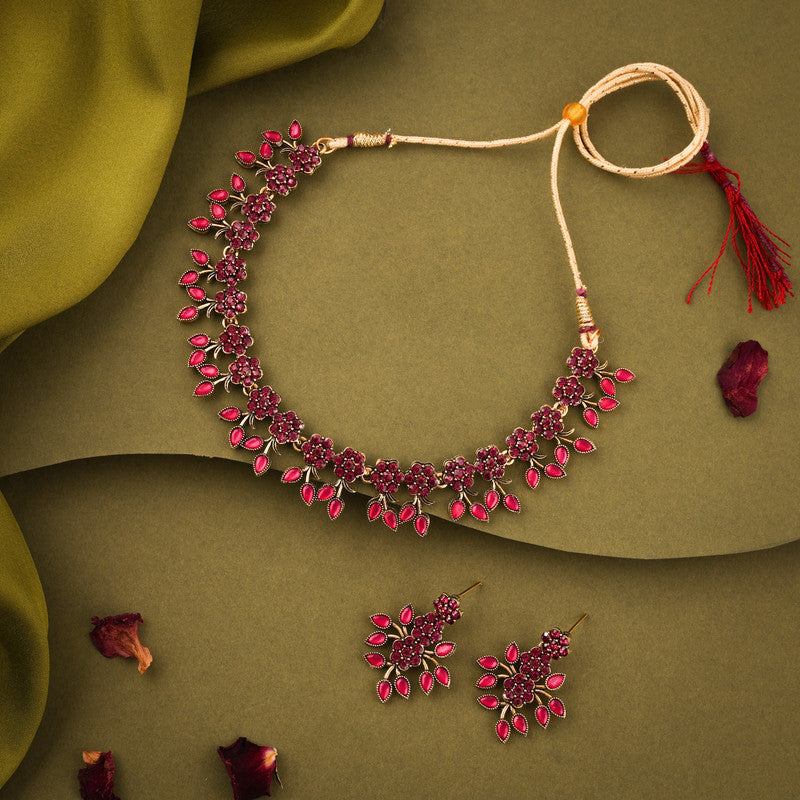 Tehzeeb Creations Gold Polish Pack of 1 Gold-Polished Choker Necklace Set With Earring For Women & Girls - Distacart