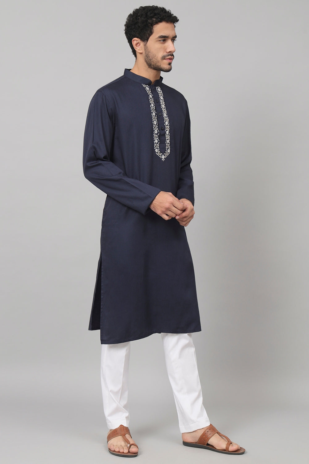 Neckline Embroidered Cotton Kurta by Hilo Design - Distacart