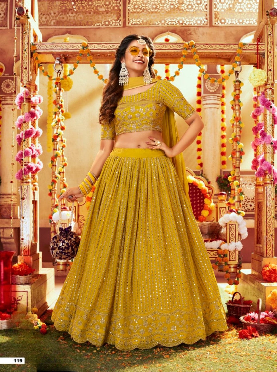 Anaita Yellow Georgette Lehenga Choli With Sequence & Thread Work - Distacart