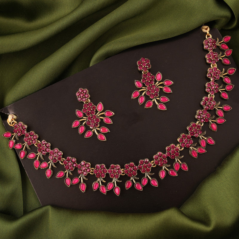 Tehzeeb Creations Gold Polish Pack of 1 Gold-Polished Choker Necklace Set With Earring For Women & Girls - Distacart