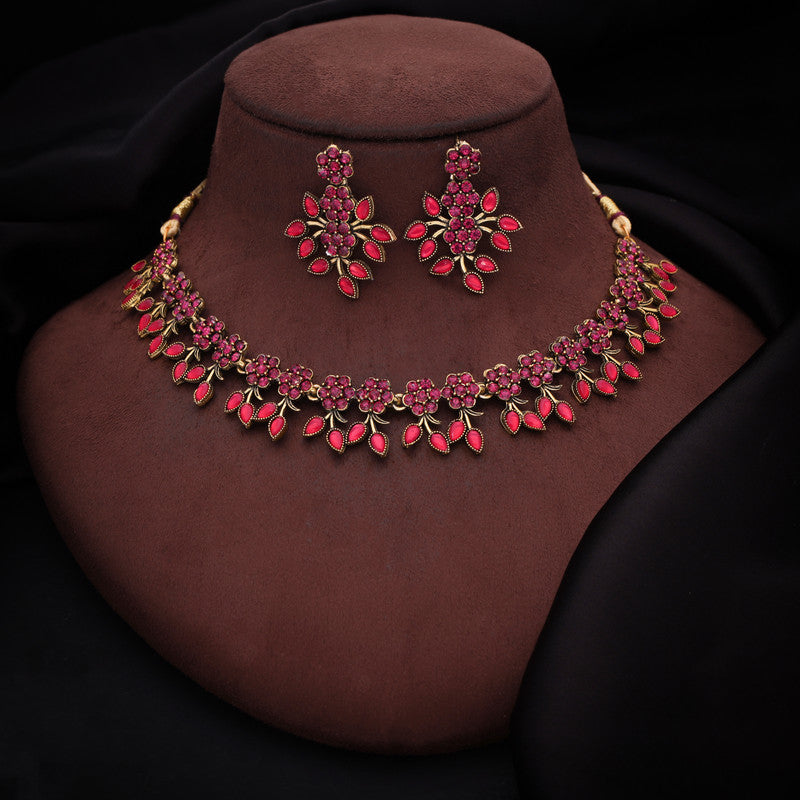 Tehzeeb Creations Gold Polish Pack of 1 Gold-Polished Choker Necklace Set With Earring For Women & Girls - Distacart