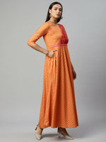 Thumbnail for Ahalyaa Women's Orange Crepe Gold Print Dress - Distacart
