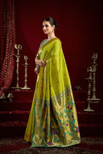Thumbnail for Joban Fashion Mustard Green Paithani Silk Blend Butti Saree