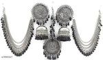 Thumbnail for Tehzeeb Creations Women's Silver And Black Colour Oxidised Earrings With Tikka - Distacart