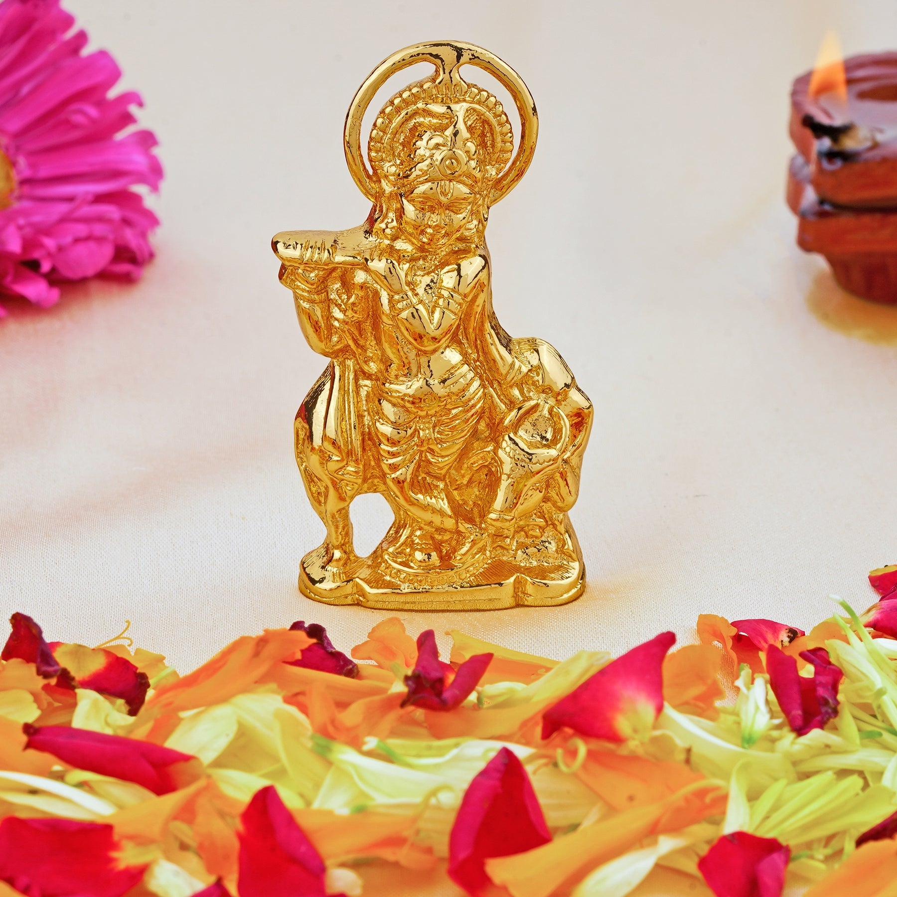 Estele Gold-Polished God of love Sri Krishna Idol with Kamdhenu for Home/Car decor - Distacart