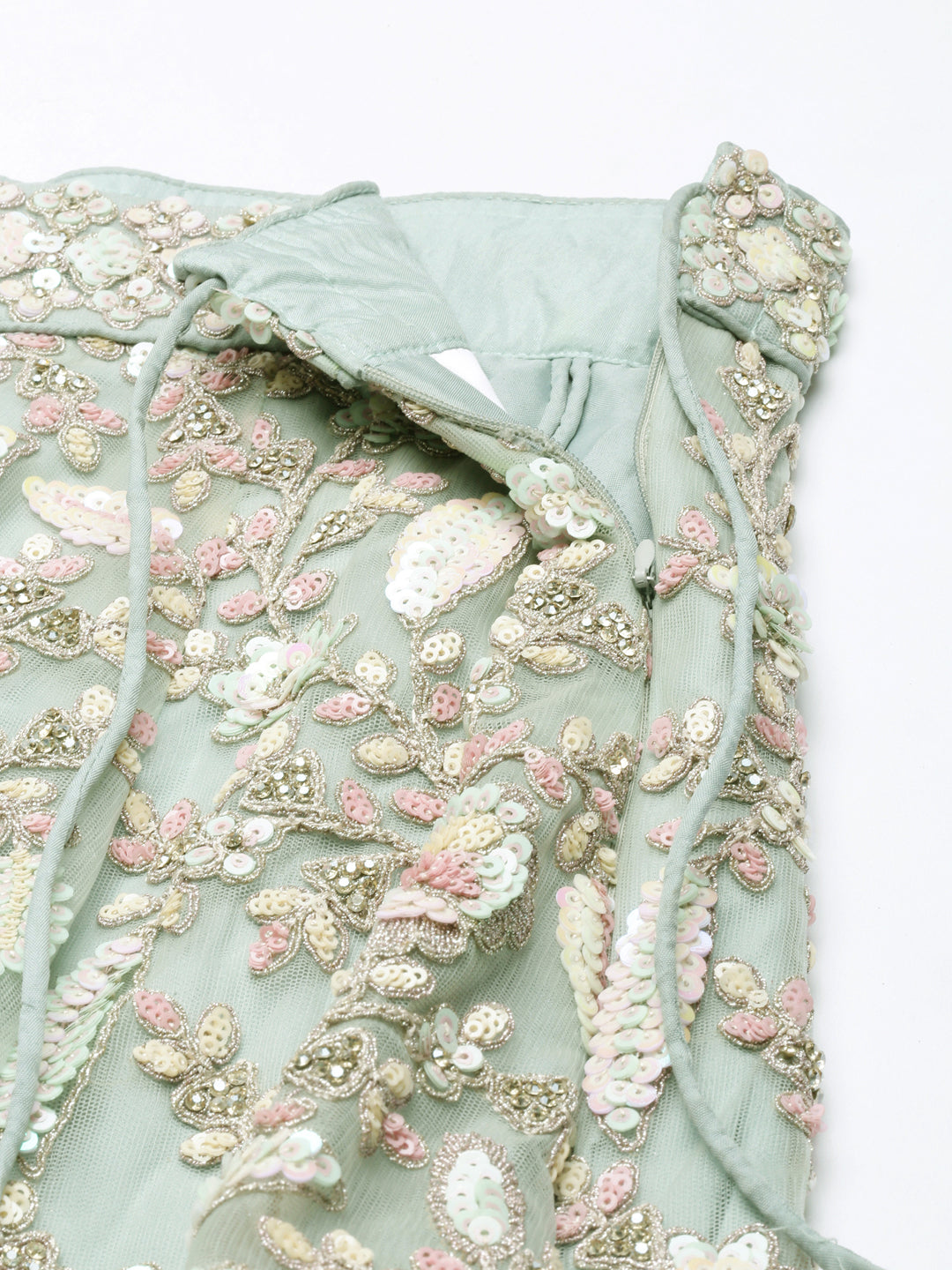 House of Panchhi Sea green Net Multi Sequins with heavy Zarkan embroidery Lehenga choli & Dupatta - Distacart
