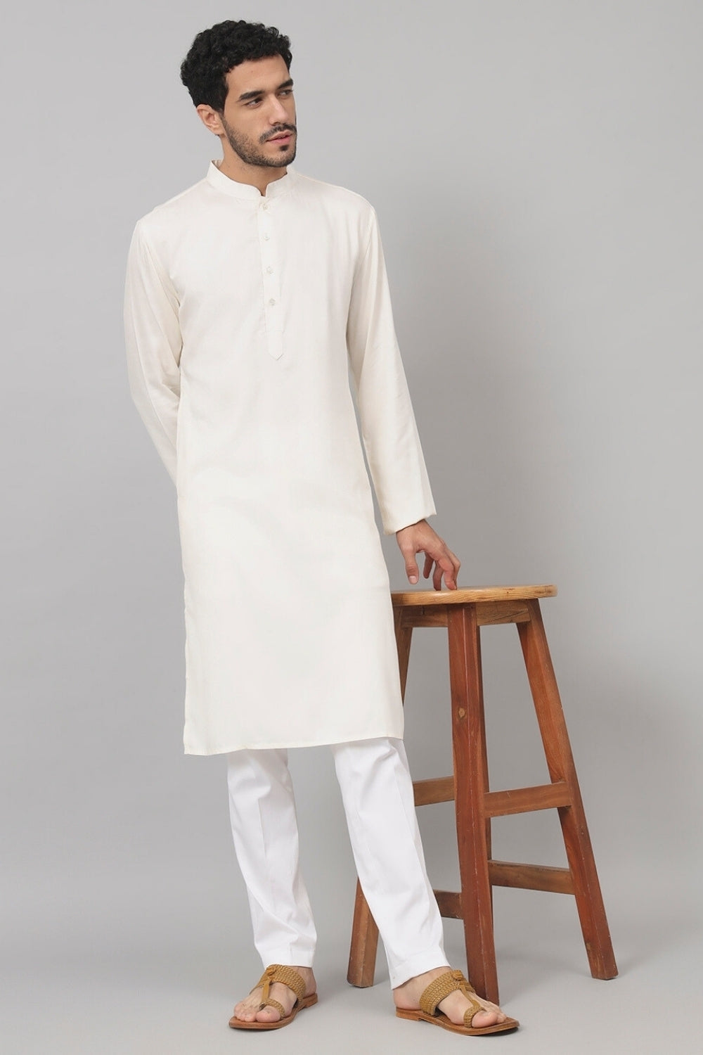 Giza Cotton Off White Plain Kurta by Hilo Design - Distacart