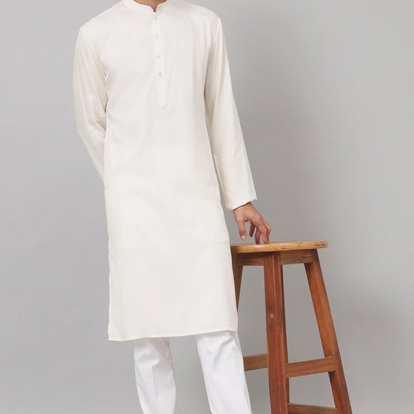 Giza Cotton Off White Plain Kurta by Hilo Design - Distacart