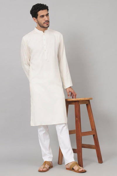 Giza Cotton Off White Plain Kurta by Hilo Design