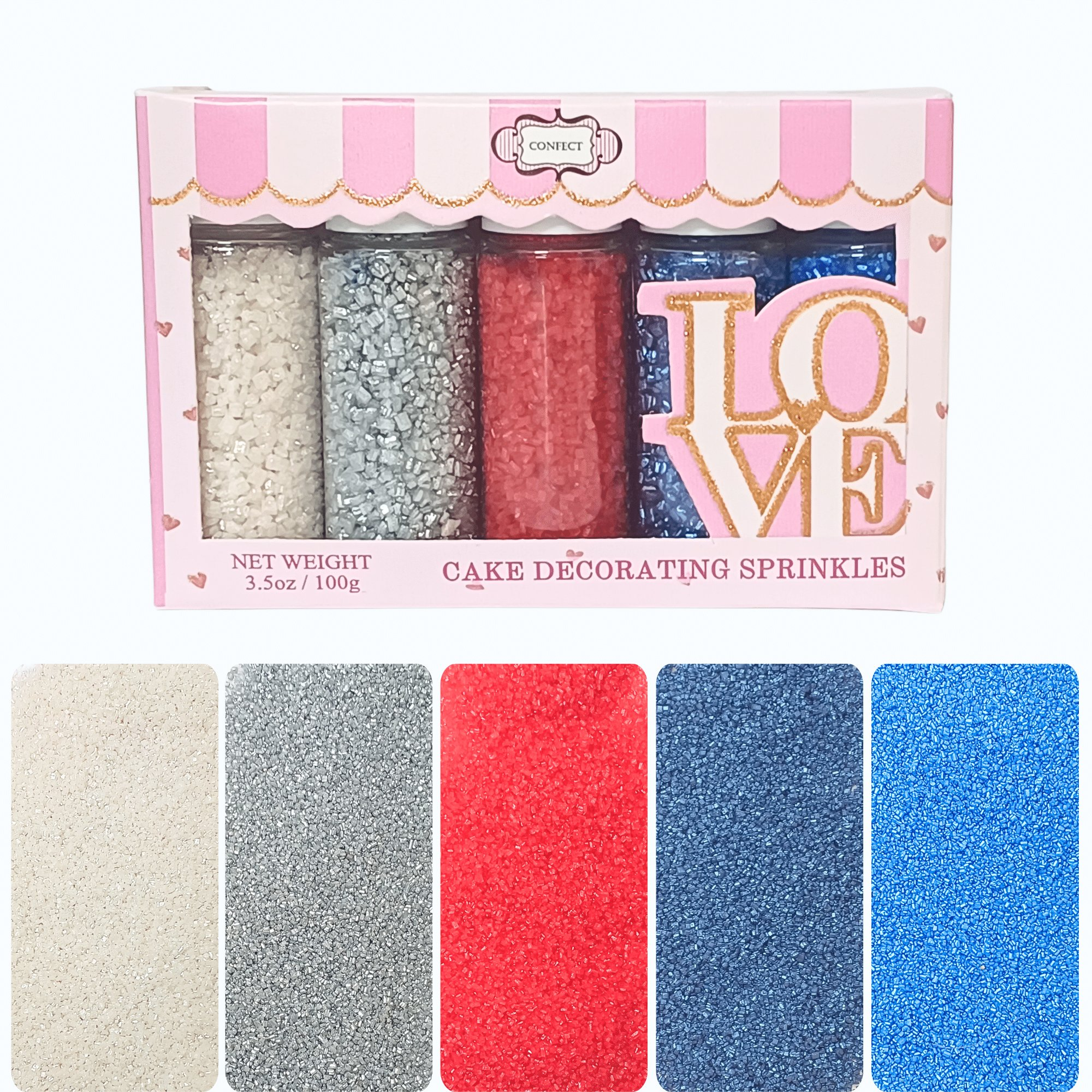 confect edible patriotic sprinkles mix red white blue silver sprinkles pack of 5 j4 04