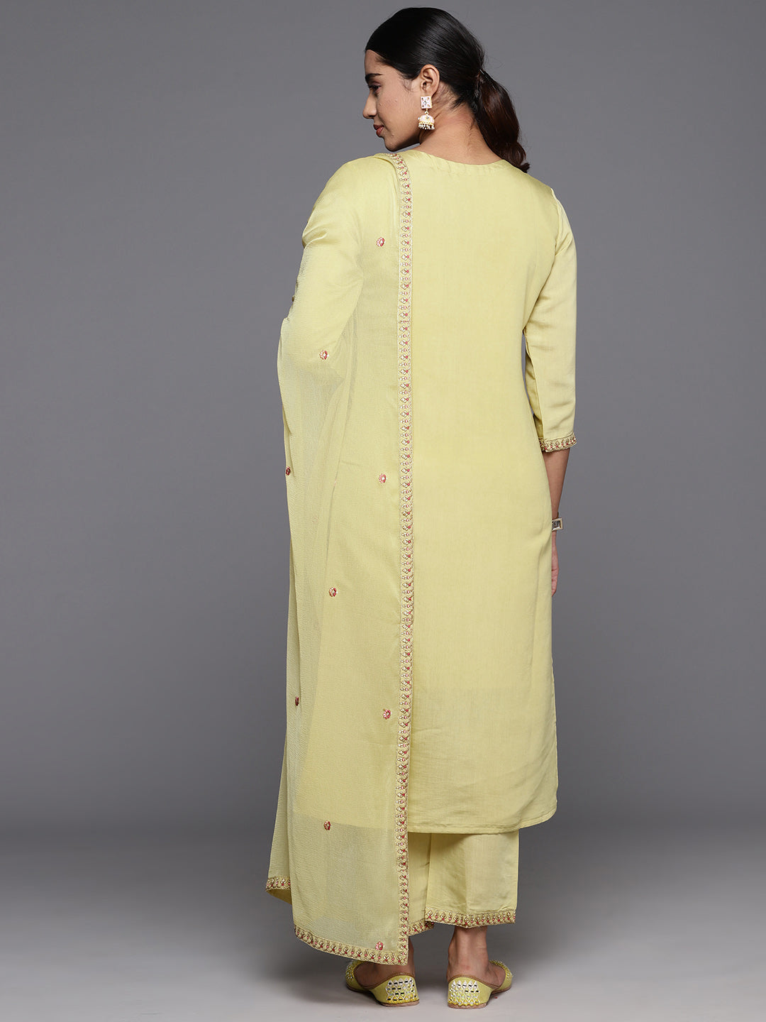 Varanga Women Beige Embroidered Straight Kurta Paired With Tonal Embroidered Bottom And Embroidered Dupatta - Distacart