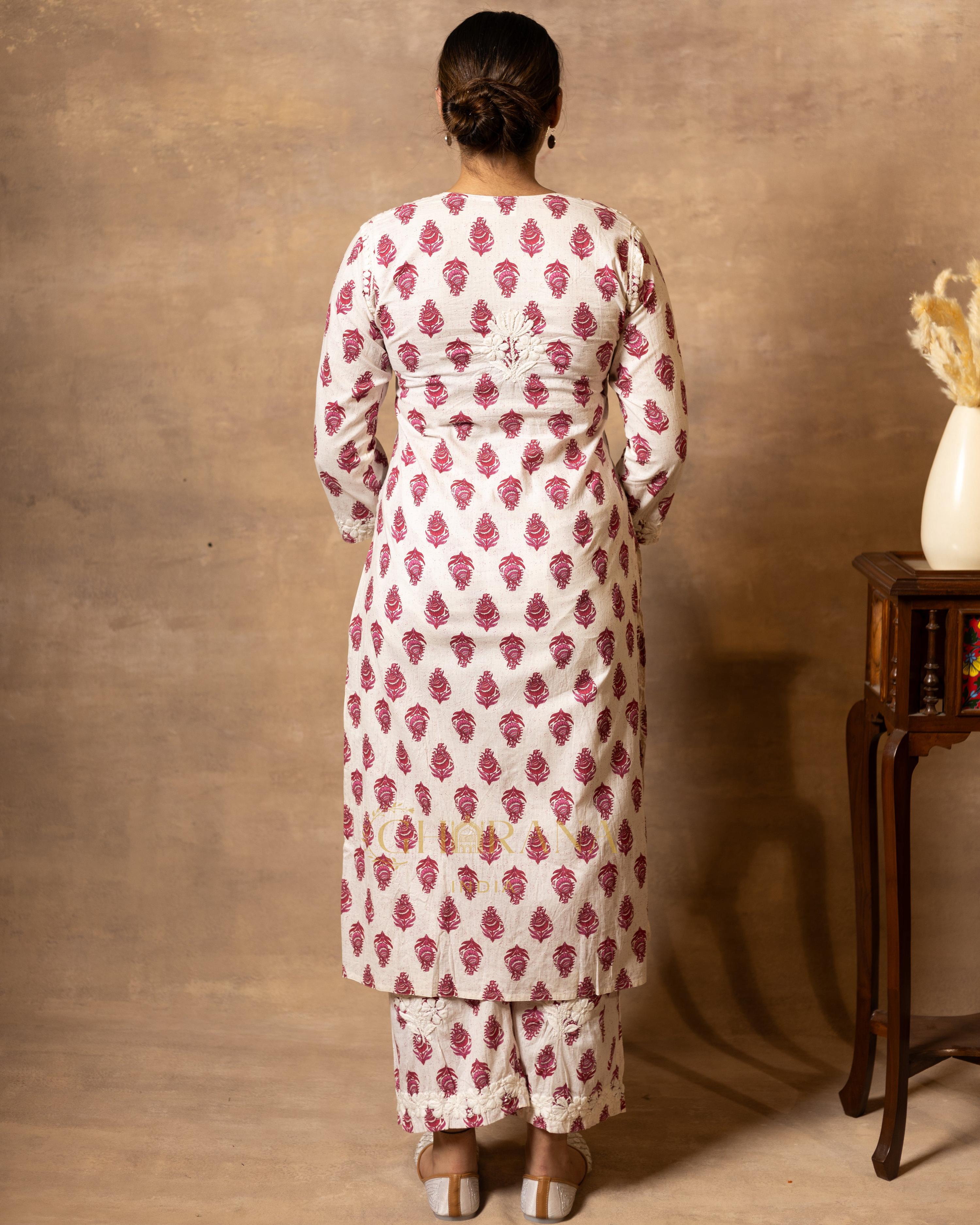 Gharana India Cotton Coord Floral Printed Kurta With Palazzo Set