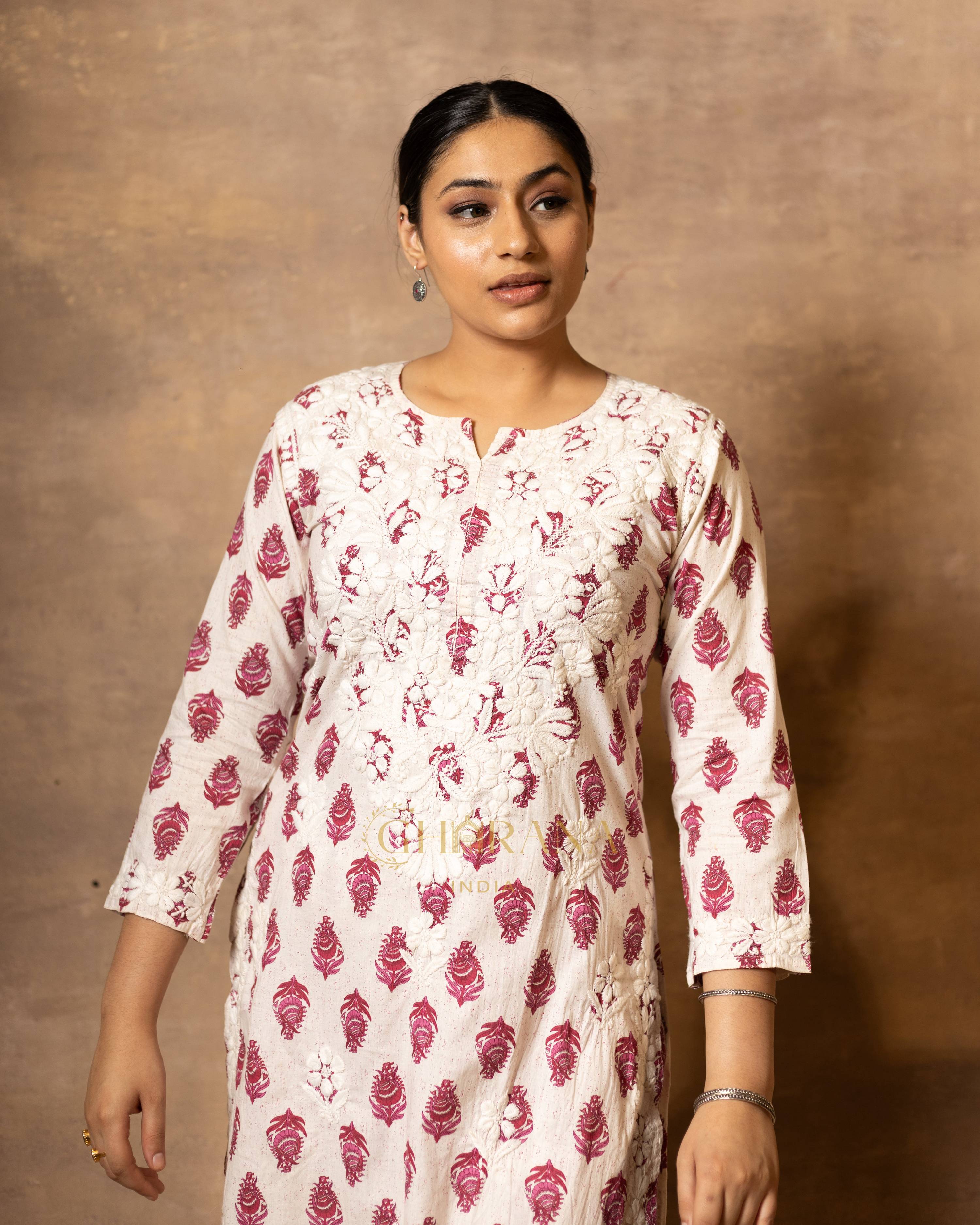 Gharana India Cotton Coord Floral Printed Kurta With Palazzo Set