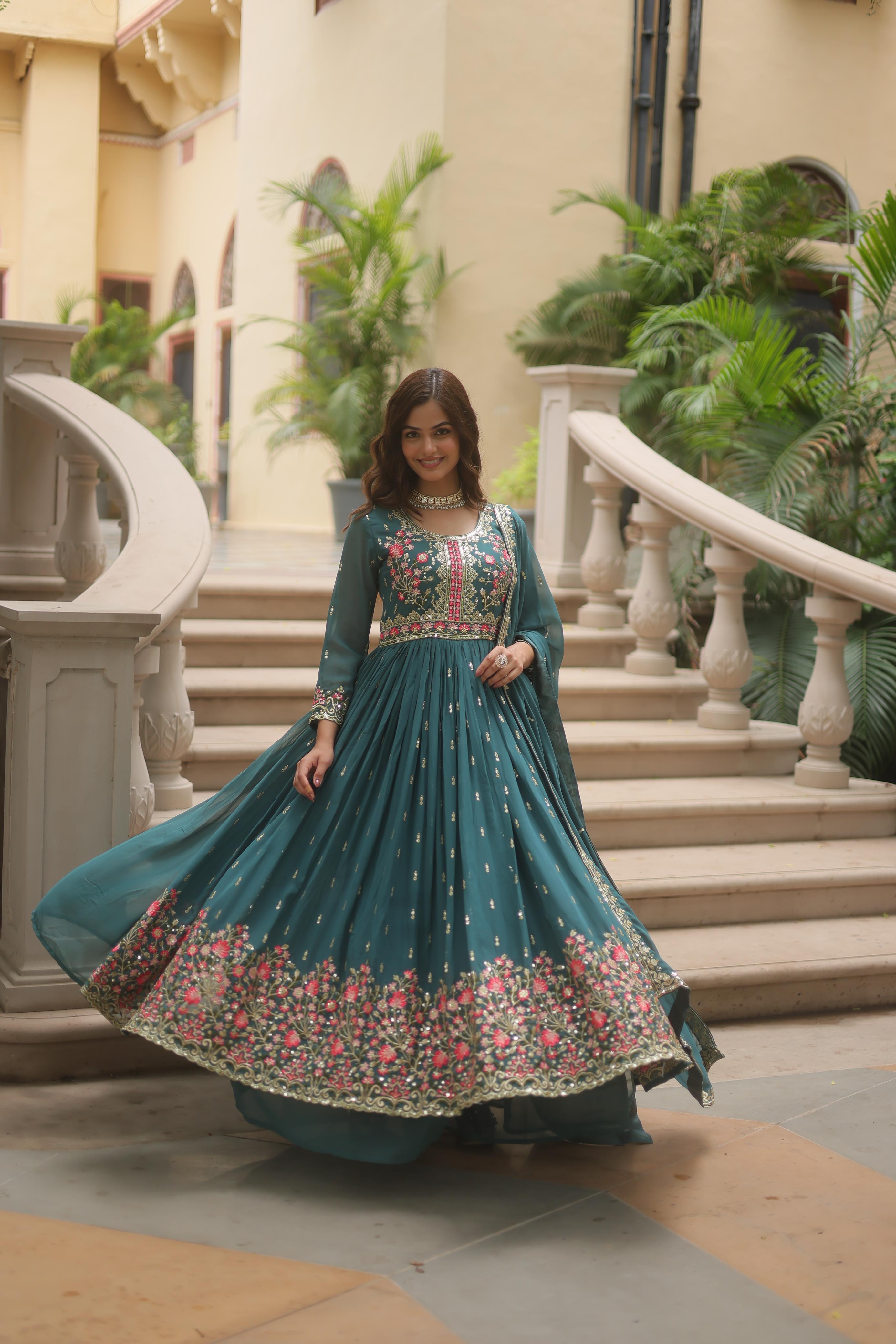Anaita Blue Georgette Readymade Suit with Embroidery & Sequence Work - Dista