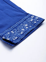 Thumbnail for Ahalyaa Women Blue Floral Printed Pure Cotton Kurta with Trousers - Distacart