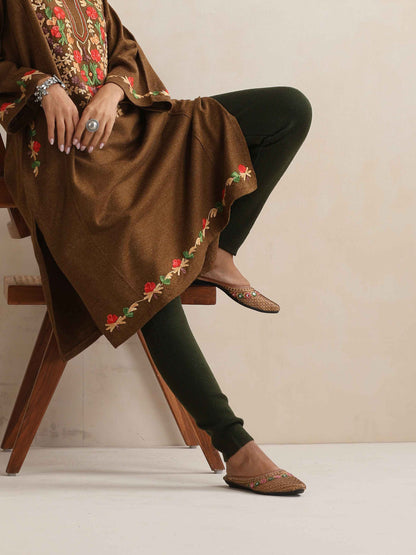 trueBrowns Brown Kashmiri Embroidered Woollen Phiran Kurta - Distacart