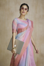 Thumbnail for Anaita Pink Fancy Fabric With Digital Print Saree With Blouse - Distacart