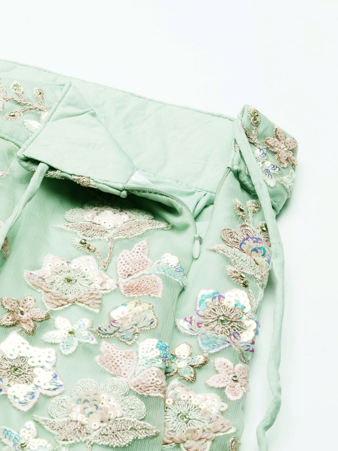 House of Panchhi Lime Green Net Sequins with heavy Zarkan embroidery Lehenga choli & Dupatta - Distacart