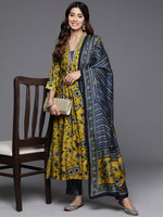 Thumbnail for Varanga Women Mustard Floral Printed Embellished Kurta With Bottom And Dupatta - Distacart